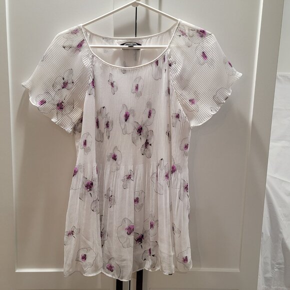 Banana Republic Blouse Top Shirt Floral Flowy White Purple Women XS-Small - Picture 15 of 16